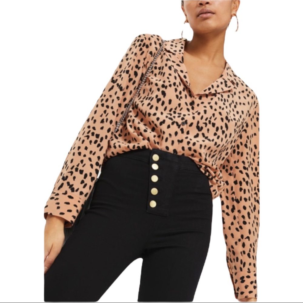Topshop Animal Print Button Down Shirt Size 4 - Picture 1 of 9